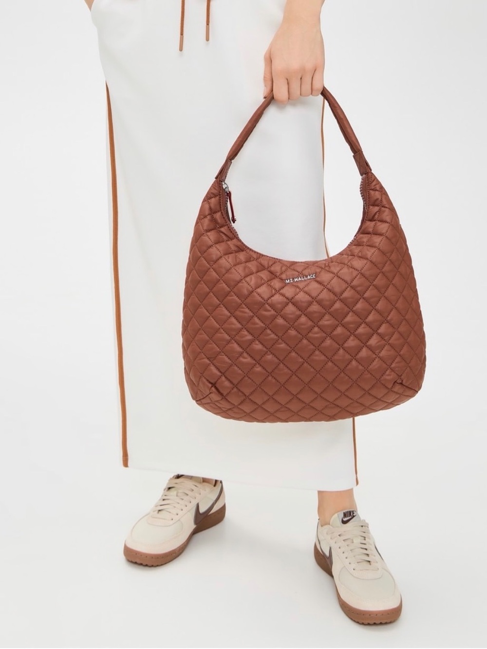 MZ Wallace Quilted Hobo Bag in Chestnut Brown